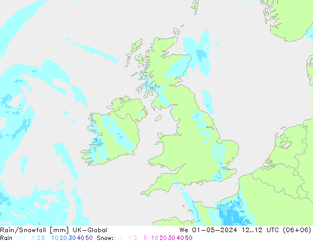 Rain/Snowfall UK-Global We 01.05.2024 12 UTC