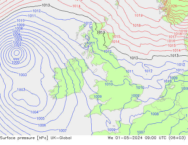 Luchtdruk (Grond) UK-Global wo 01.05.2024 09 UTC