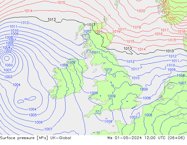 pression de l'air UK-Global mer 01.05.2024 12 UTC
