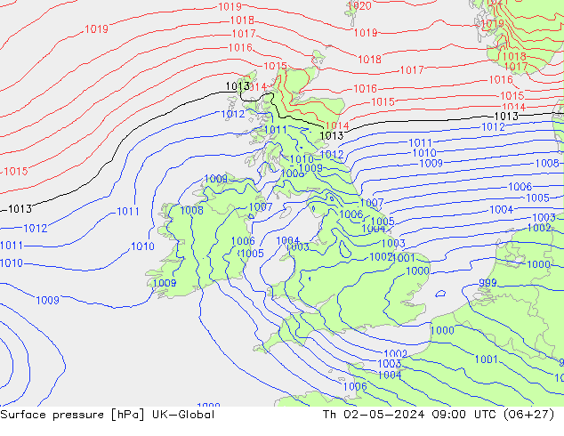 Surface pressure UK-Global Th 02.05.2024 09 UTC