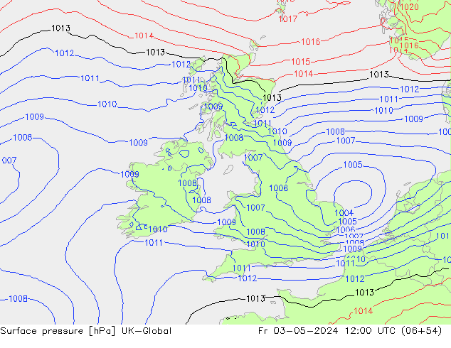 Pressione al suolo UK-Global ven 03.05.2024 12 UTC