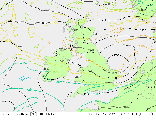 Theta-e 850hPa UK-Global ven 03.05.2024 18 UTC