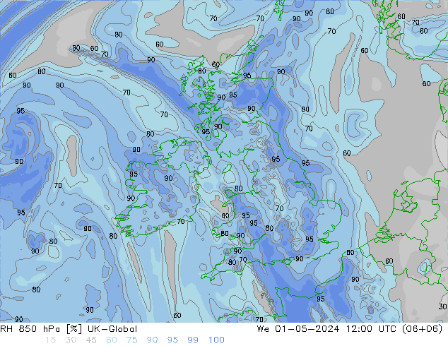 RH 850 hPa UK-Global We 01.05.2024 12 UTC