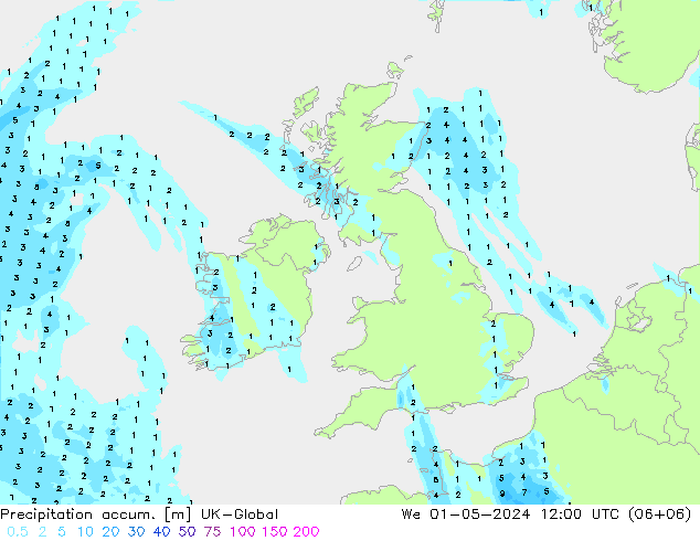 Precipitation accum. UK-Global St 01.05.2024 12 UTC