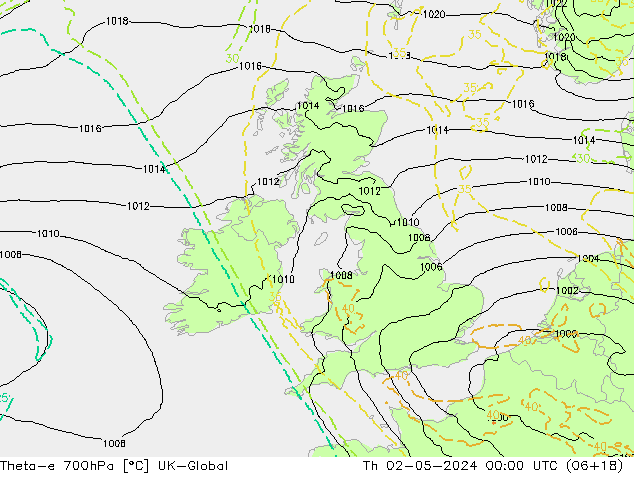 Theta-e 700hPa UK-Global Th 02.05.2024 00 UTC