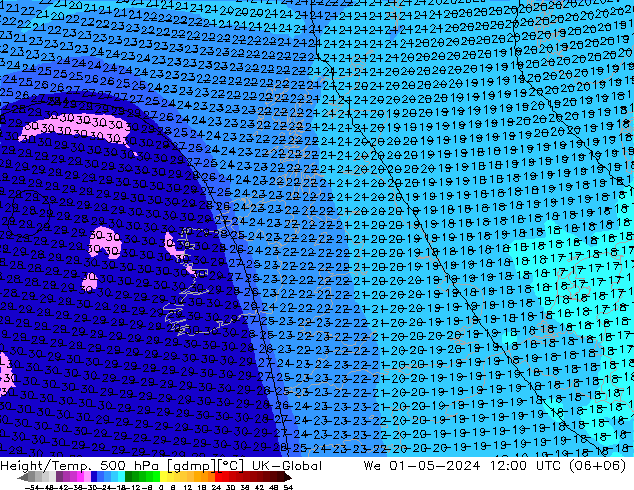 Height/Temp. 500 hPa UK-Global St 01.05.2024 12 UTC