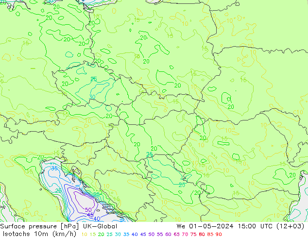 Isotachen (km/h) UK-Global wo 01.05.2024 15 UTC