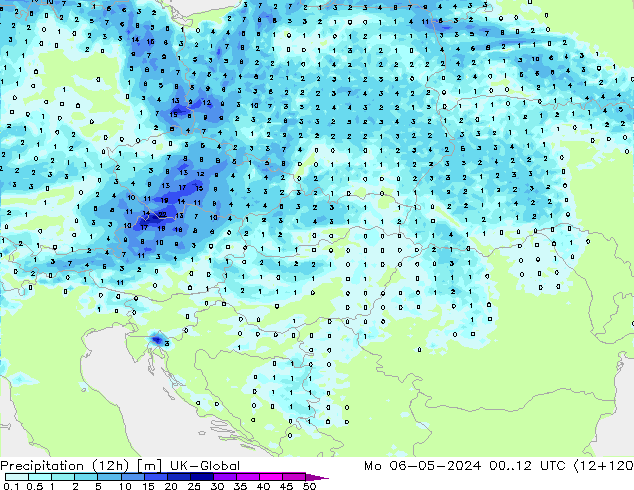 Precipitazione (12h) UK-Global lun 06.05.2024 12 UTC