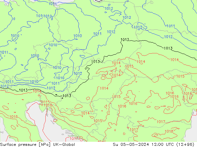 Presión superficial UK-Global dom 05.05.2024 12 UTC