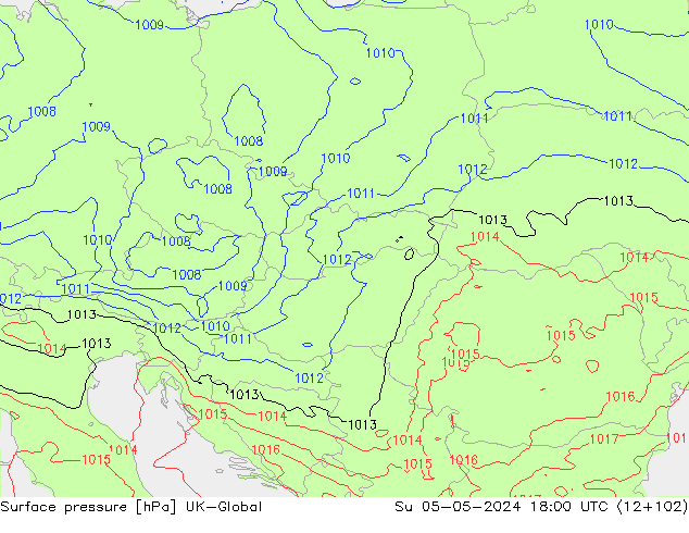 Atmosférický tlak UK-Global Ne 05.05.2024 18 UTC