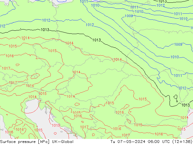 Surface pressure UK-Global Tu 07.05.2024 06 UTC