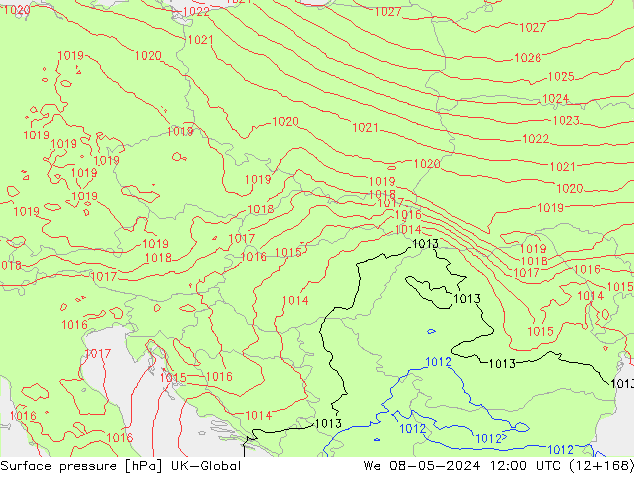 Atmosférický tlak UK-Global St 08.05.2024 12 UTC