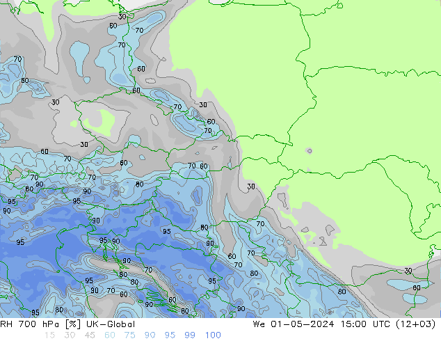 700 hPa Nispi Nem UK-Global Çar 01.05.2024 15 UTC