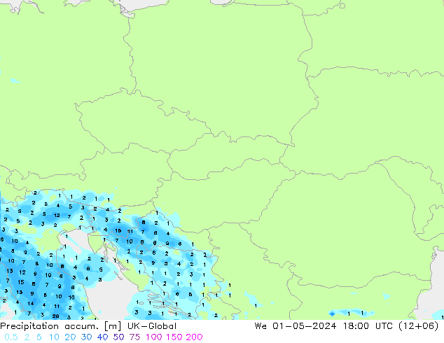 Précipitation accum. UK-Global mer 01.05.2024 18 UTC