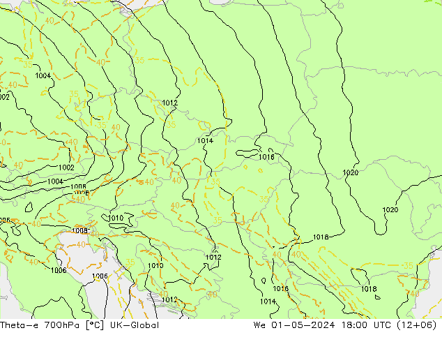 Theta-e 700hPa UK-Global St 01.05.2024 18 UTC