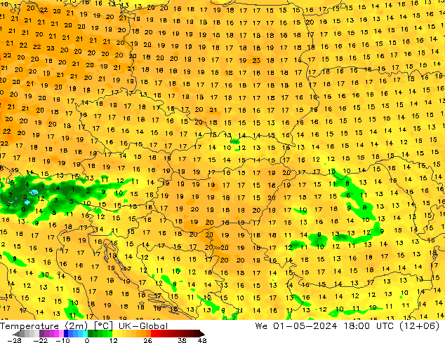 Temperature (2m) UK-Global St 01.05.2024 18 UTC