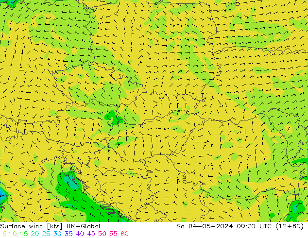 Vent 10 m UK-Global sam 04.05.2024 00 UTC