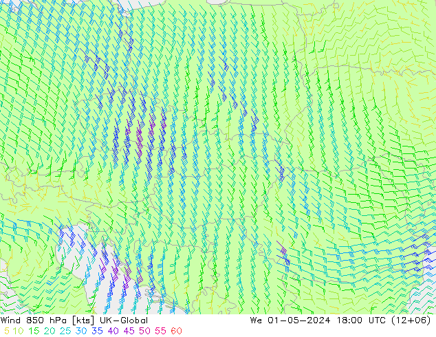 Wind 850 hPa UK-Global St 01.05.2024 18 UTC