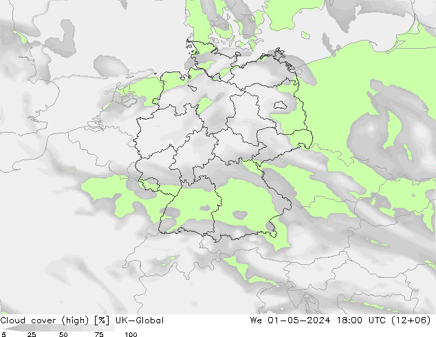 Cloud cover (high) UK-Global We 01.05.2024 18 UTC