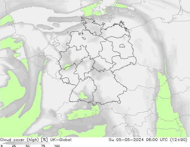Cloud cover (high) UK-Global Su 05.05.2024 06 UTC
