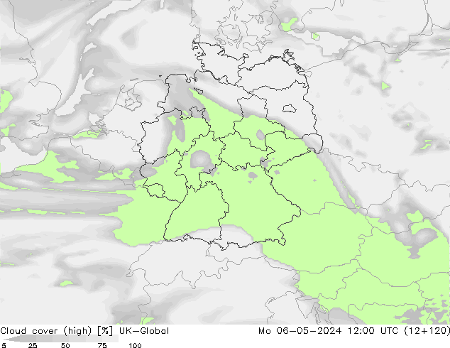 Cloud cover (high) UK-Global Mo 06.05.2024 12 UTC