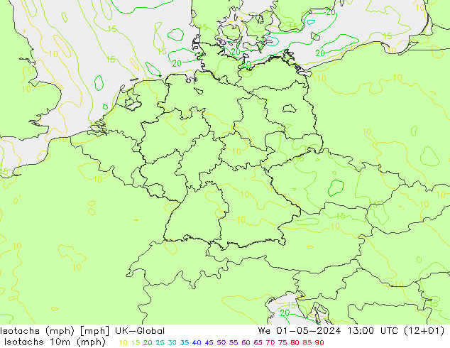 Isotachs (mph) UK-Global We 01.05.2024 13 UTC