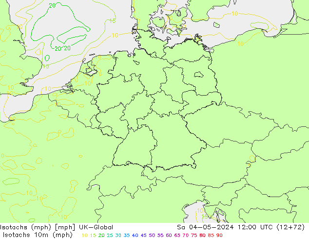 Isotachs (mph) UK-Global Sáb 04.05.2024 12 UTC