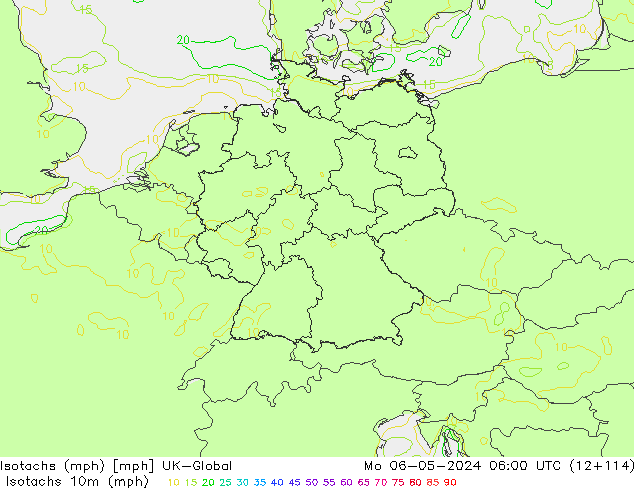 Izotacha (mph) UK-Global pon. 06.05.2024 06 UTC