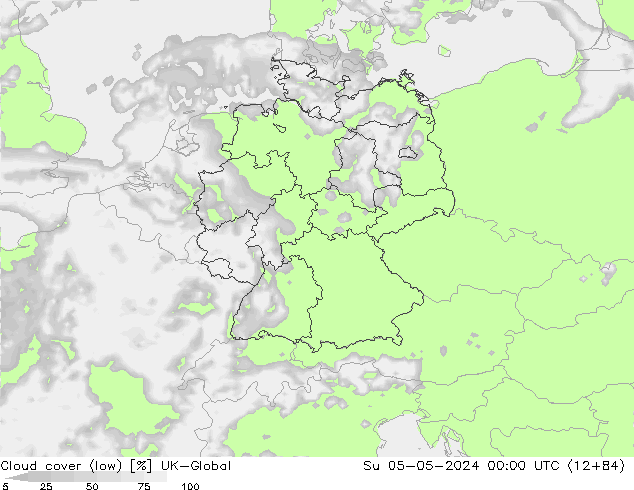 Cloud cover (low) UK-Global Su 05.05.2024 00 UTC