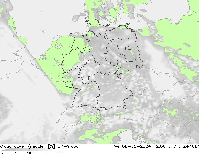 oblačnosti uprostřed UK-Global St 08.05.2024 12 UTC