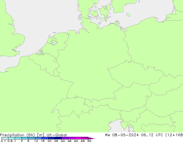 Précipitation (6h) UK-Global mer 08.05.2024 12 UTC