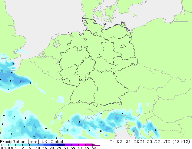 Precipitation UK-Global Th 02.05.2024 00 UTC