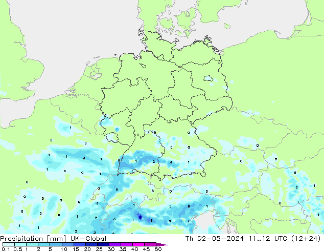Precipitación UK-Global jue 02.05.2024 12 UTC