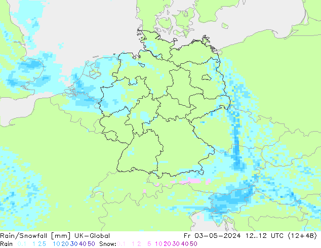 Rain/Snowfall UK-Global пт 03.05.2024 12 UTC