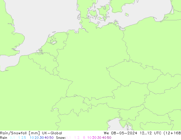 Regen/Sneeuwval UK-Global wo 08.05.2024 12 UTC