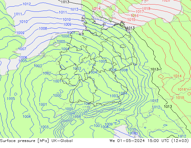 Surface pressure UK-Global We 01.05.2024 15 UTC