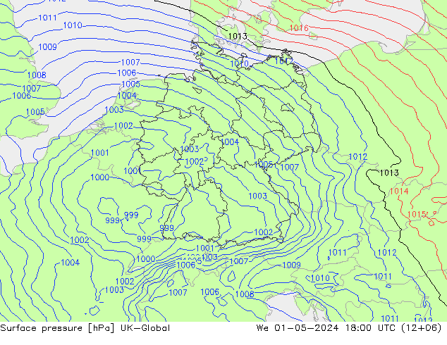 Surface pressure UK-Global We 01.05.2024 18 UTC