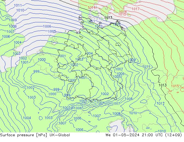 Atmosférický tlak UK-Global St 01.05.2024 21 UTC