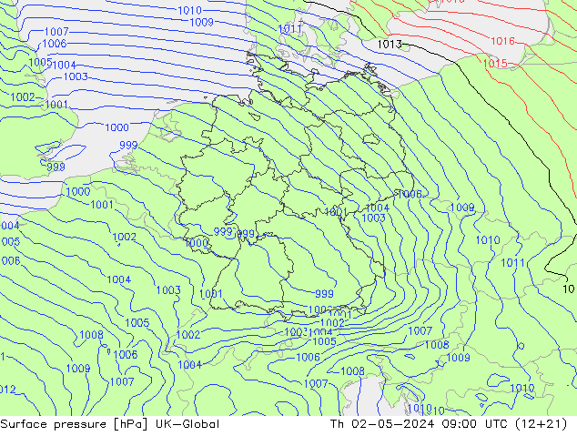 Surface pressure UK-Global Th 02.05.2024 09 UTC