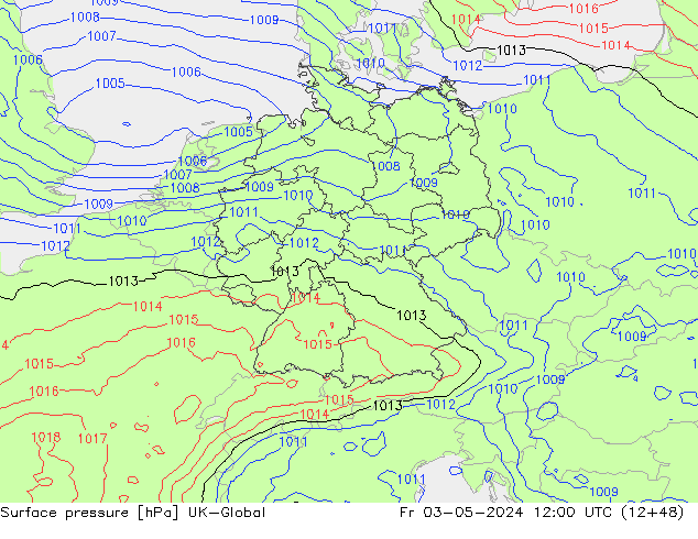 Pressione al suolo UK-Global ven 03.05.2024 12 UTC