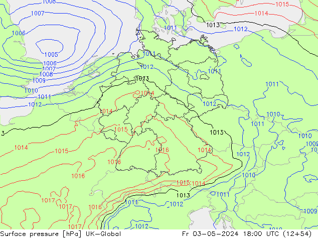 Atmosférický tlak UK-Global Pá 03.05.2024 18 UTC