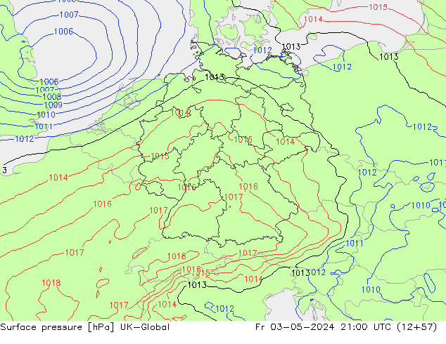 Surface pressure UK-Global Fr 03.05.2024 21 UTC