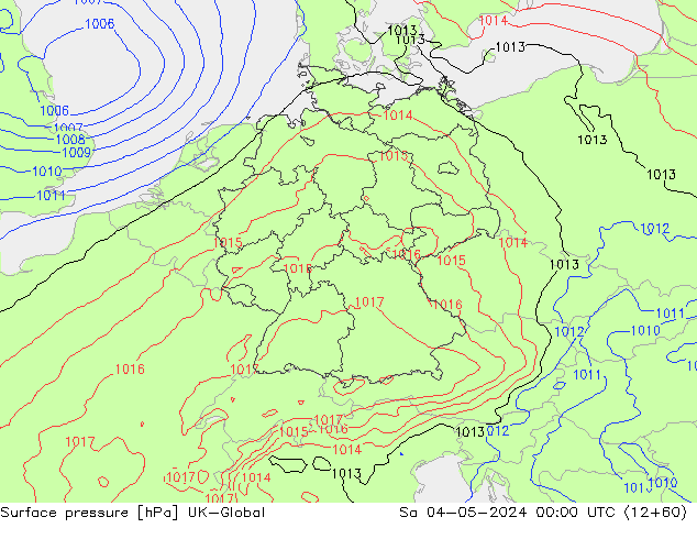 Atmosférický tlak UK-Global So 04.05.2024 00 UTC