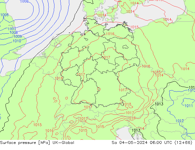 Pressione al suolo UK-Global sab 04.05.2024 06 UTC