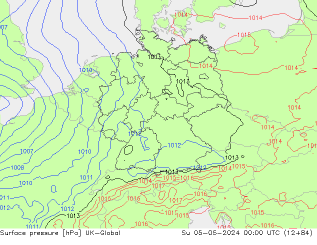 Pressione al suolo UK-Global dom 05.05.2024 00 UTC