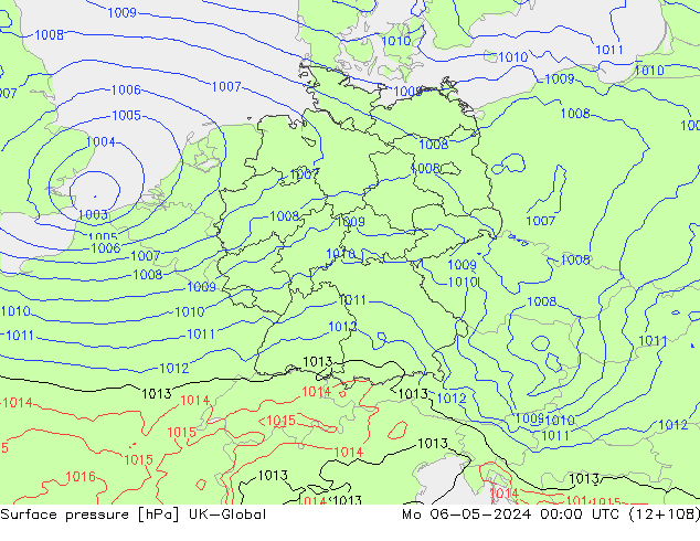 Surface pressure UK-Global Mo 06.05.2024 00 UTC