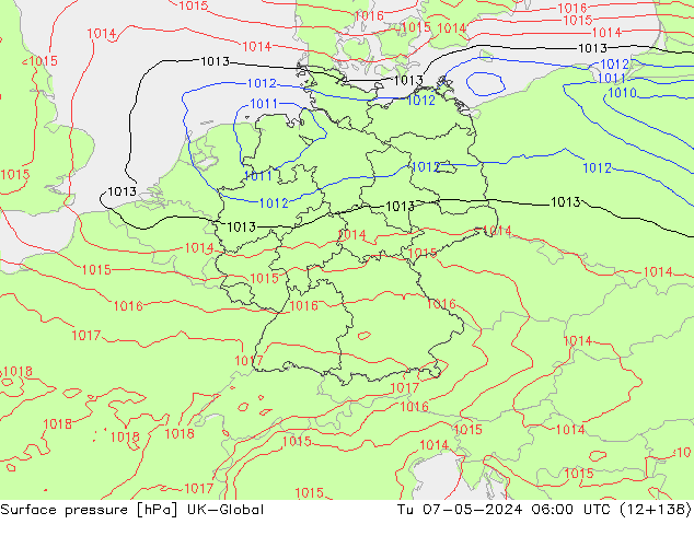 Surface pressure UK-Global Tu 07.05.2024 06 UTC