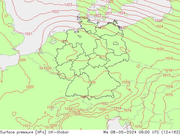 Surface pressure UK-Global We 08.05.2024 06 UTC