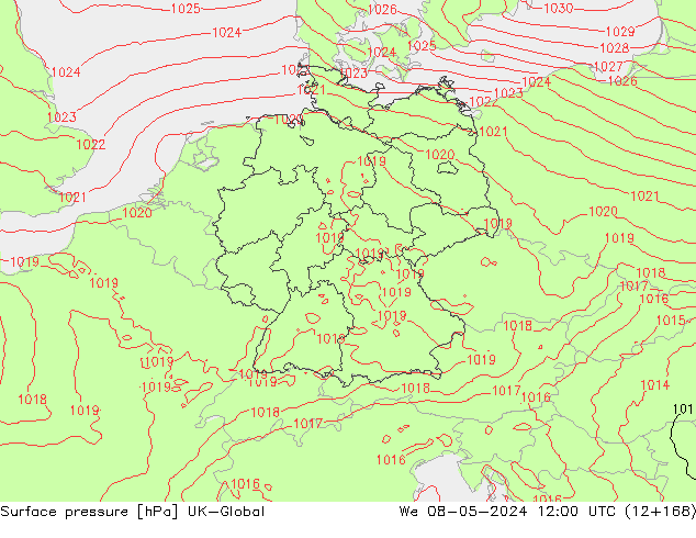 Atmosférický tlak UK-Global St 08.05.2024 12 UTC