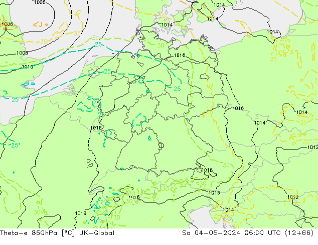 Theta-e 850hPa UK-Global sab 04.05.2024 06 UTC